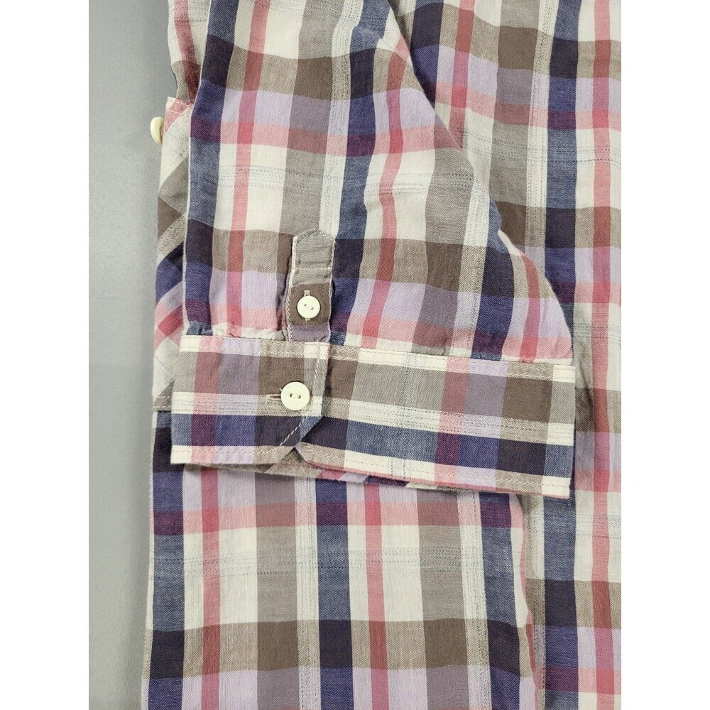 GUESS Men's Slim Fit Short Sleeve Plaid Shirt - Multicolor (Blue/Pink/Gray) - Picture 13 of 14